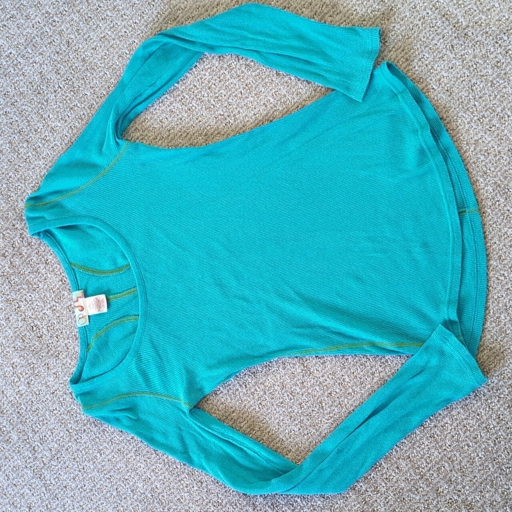 Y2K OP Blue/Green Cotton Ribbed Top w/Contrast Seams, Size M